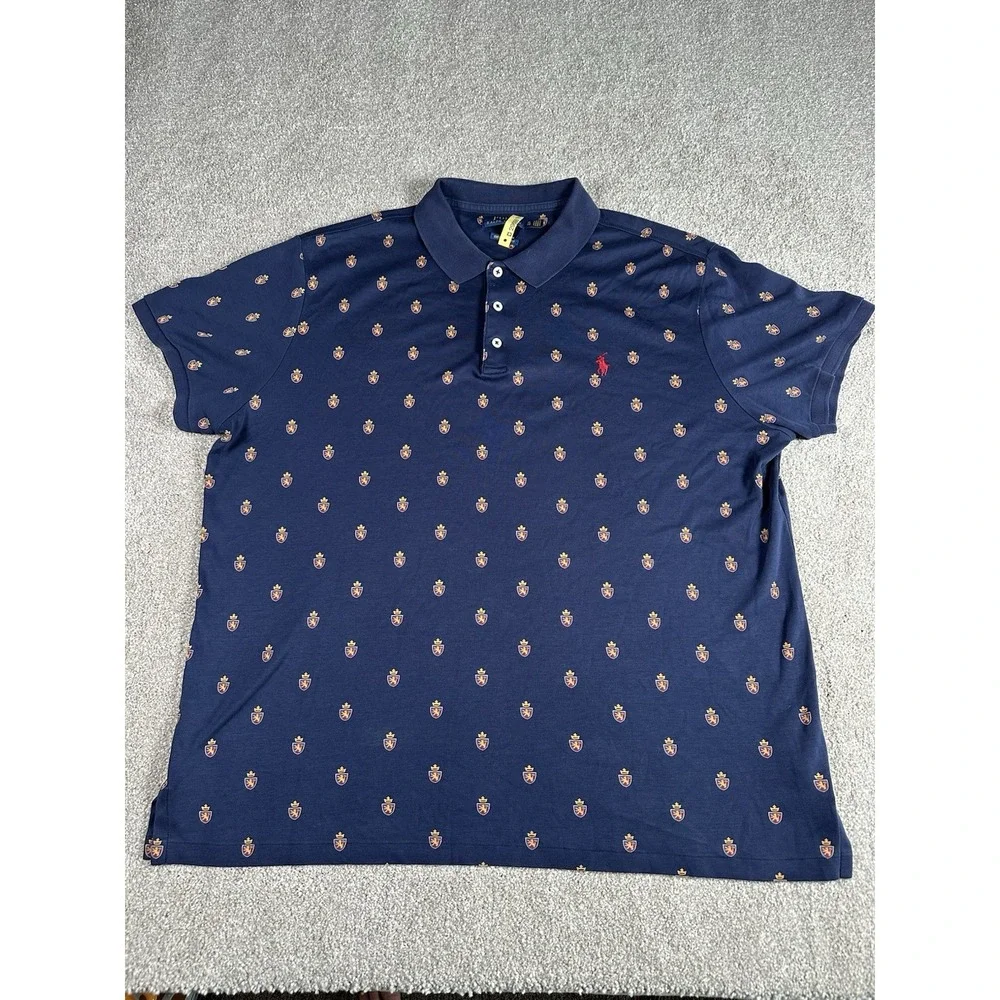 Polo Ralph‎ Lauren Men's XL Classic Fit Crest Print Polo Shirt Navy Blue Preppy